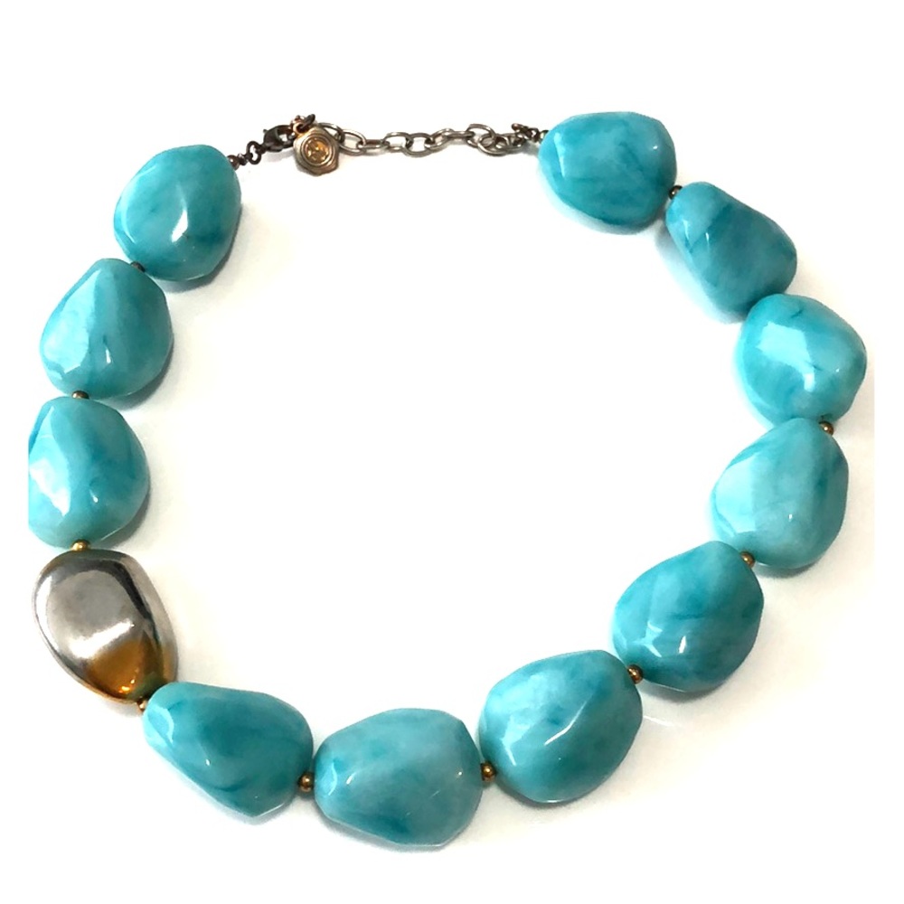 RJ Graziano turquoise and gold chunky necklace